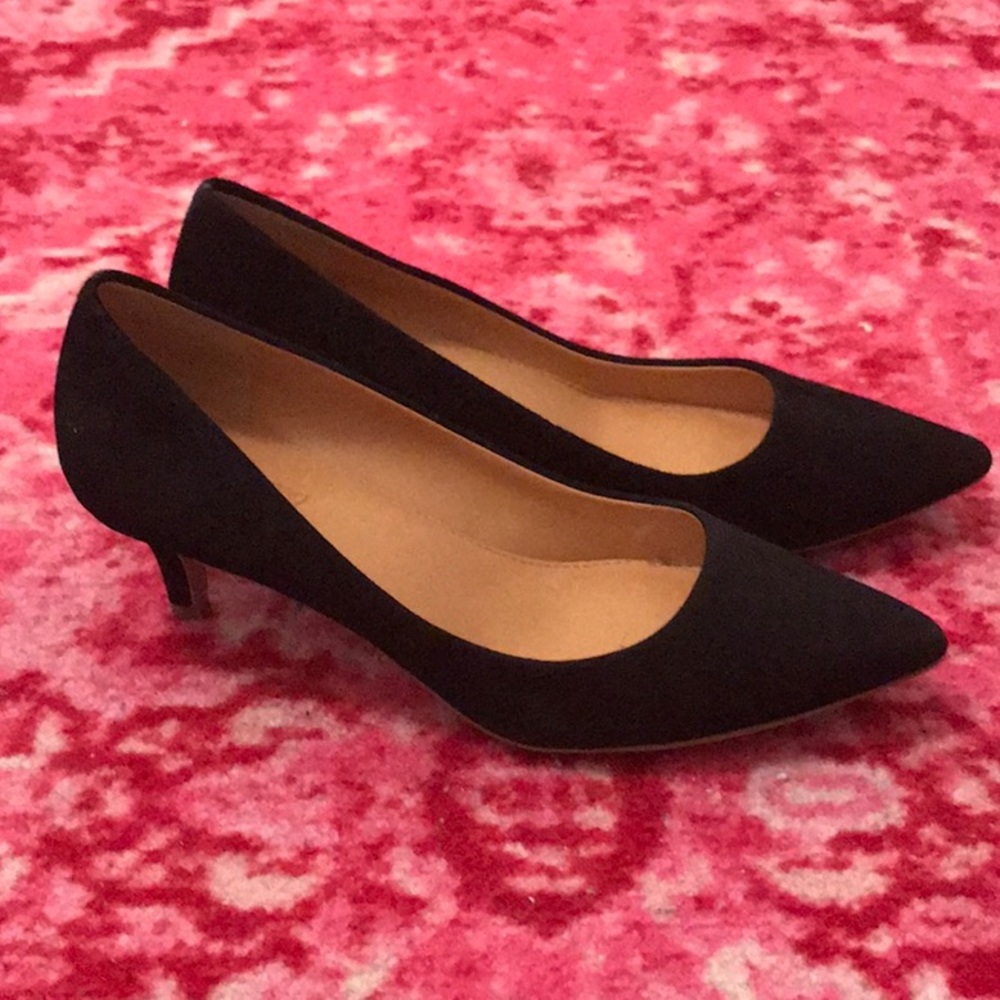 J Crew Esme Black Suede Kitten Heels 5.5 EUC